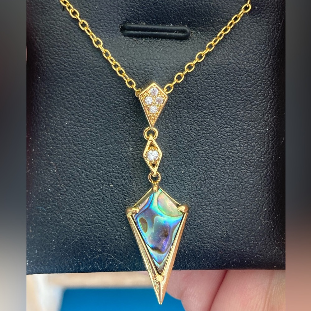 Gold Abalone diamond shape rhodium Pendant Necklace